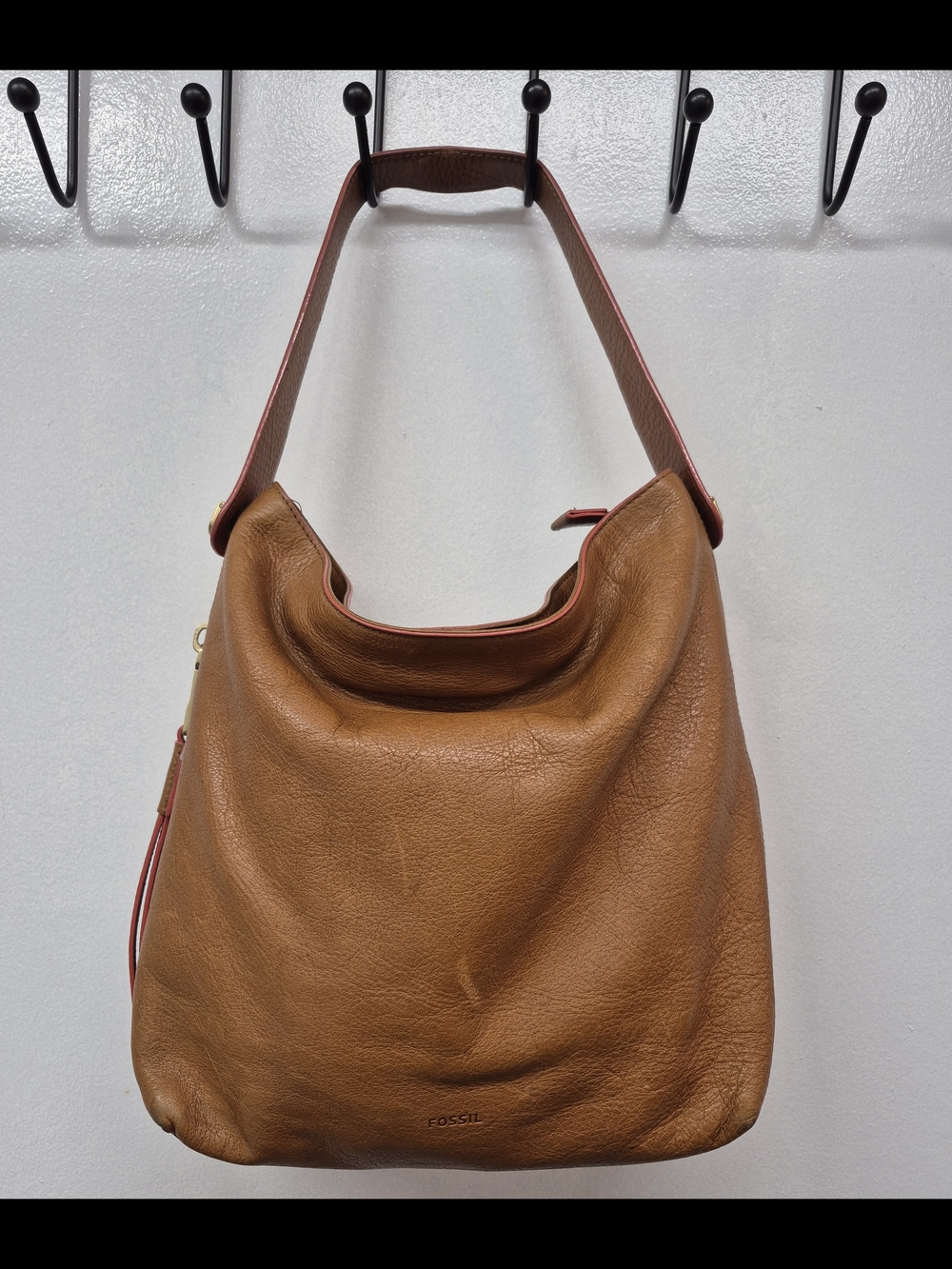 Tan brown Fossil hobo shoulder bag contrasting Coral Leather Purse